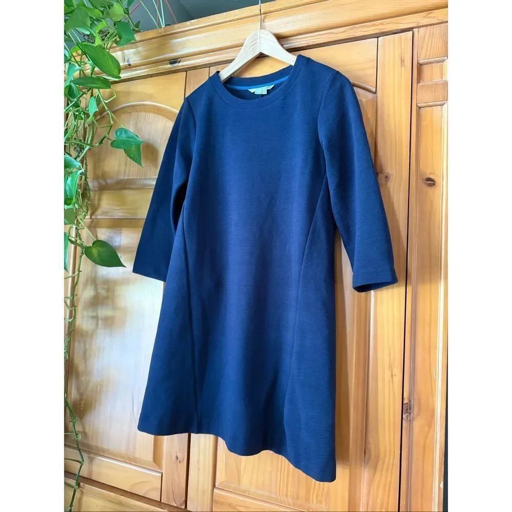 Boden Navy Ribbed A-Line Dress Petite US 4 3/4 Sleeve - Picture 3 of 9